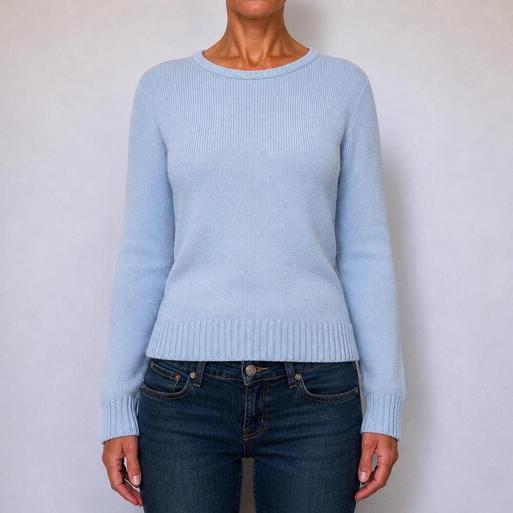 Vintage Polo Ralph Lauren 100% Cotton Light Blue Luxury Knit Preppy Sweater M